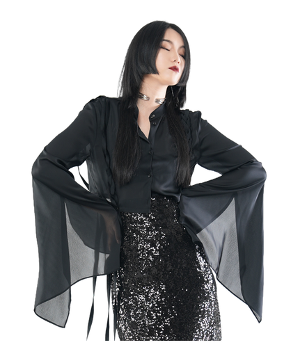 Sheer Chiffon Oversized Flare-Sleeve Blouse / 4071701