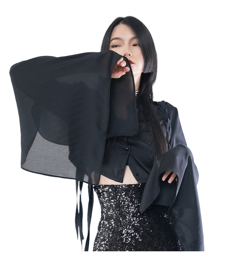 Sheer Chiffon Oversized Flare-Sleeve Blouse / 4071701