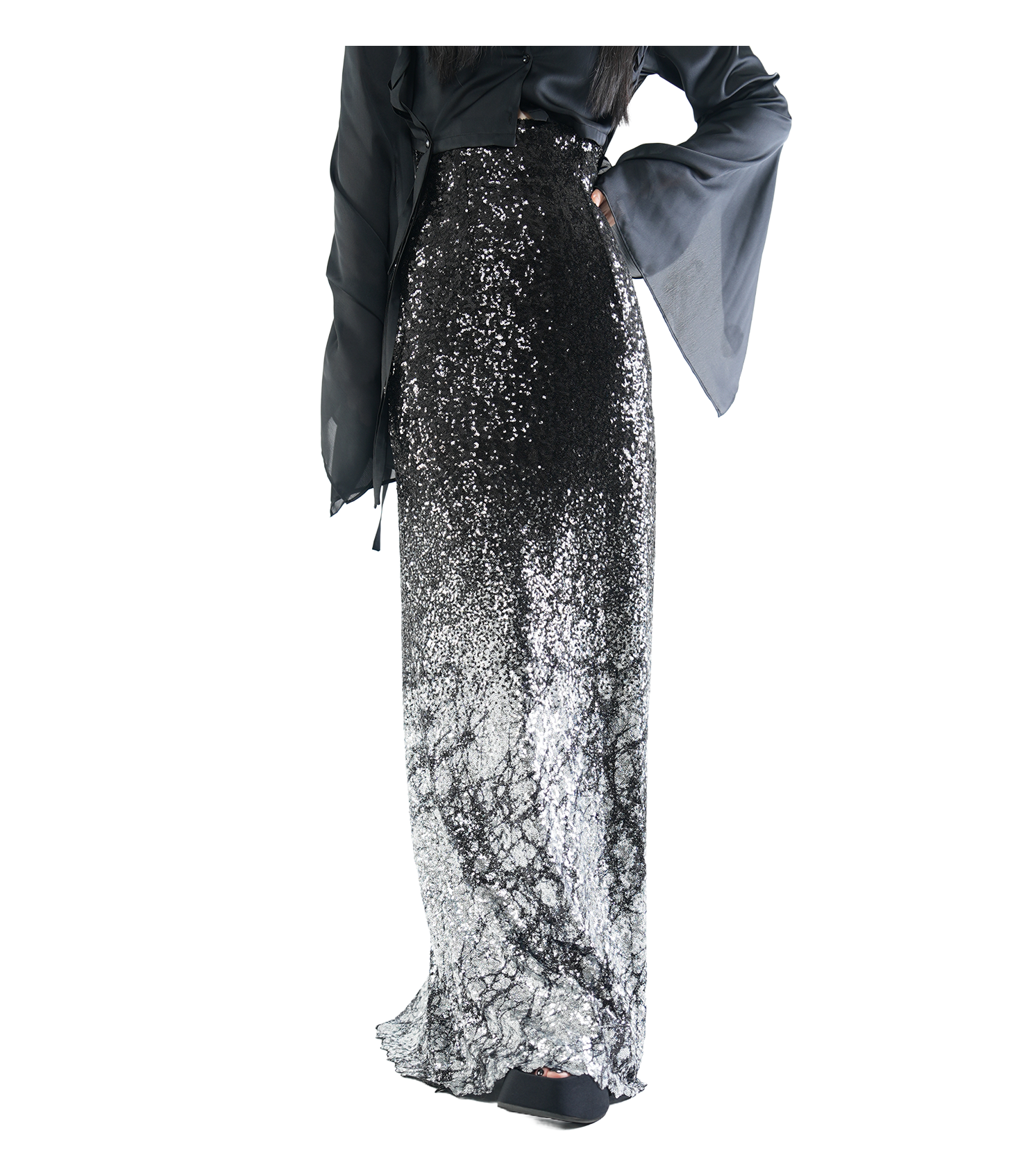 Ombré Sequin Lace-Up Maxi Skirt / 4071702
