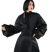 Obsidian Padded Lantern-Sleeve Crop Jacket / 4102306