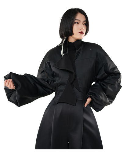 Obsidian Padded Lantern-Sleeve Crop Jacket / 4102306