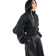 Obsidian Padded Lantern-Sleeve Crop Jacket / 4102306
