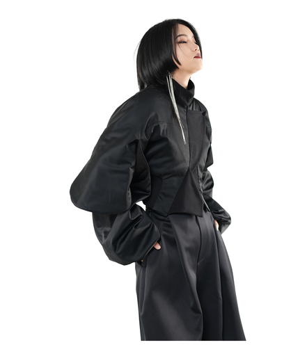Obsidian Padded Lantern-Sleeve Crop Jacket / 4102306