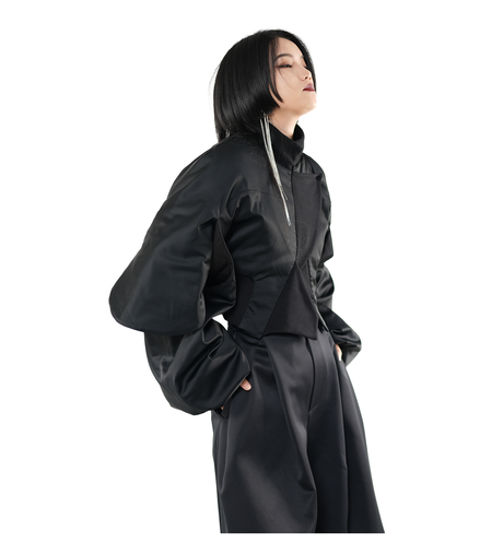 Obsidian Padded Lantern-Sleeve Crop Jacket / 4102306