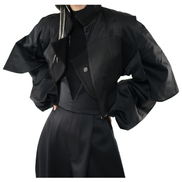 Obsidian Padded Lantern-Sleeve Crop Jacket / 4102306
