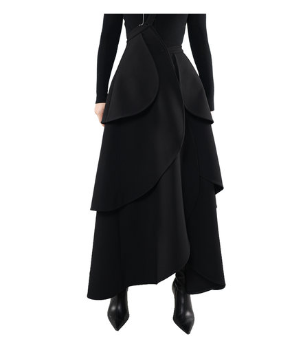 Tiered Scallop-Layer Asymmetric Maxi Skirt / 4121401