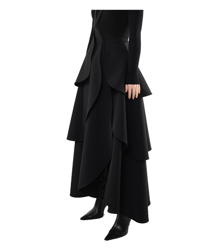 Tiered Scallop-Layer Asymmetric Maxi Skirt / 4121401