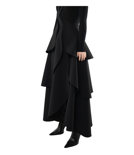 Tiered Scallop-Layer Asymmetric Maxi Skirt / 4121401