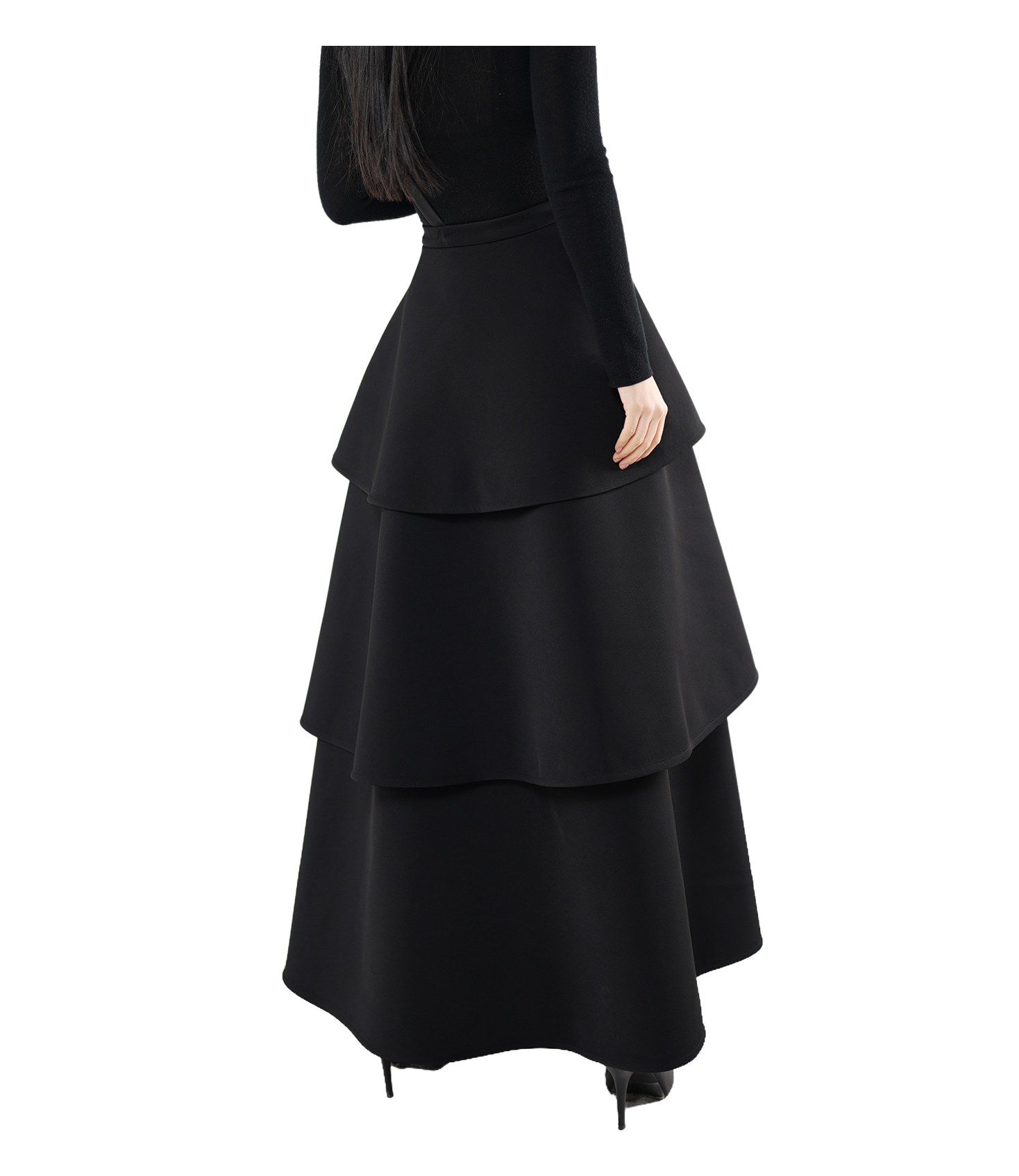 Tiered Scallop-Layer Asymmetric Maxi Skirt / 4121401