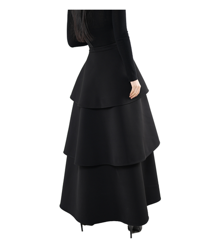 Tiered Scallop-Layer Asymmetric Maxi Skirt / 4121401