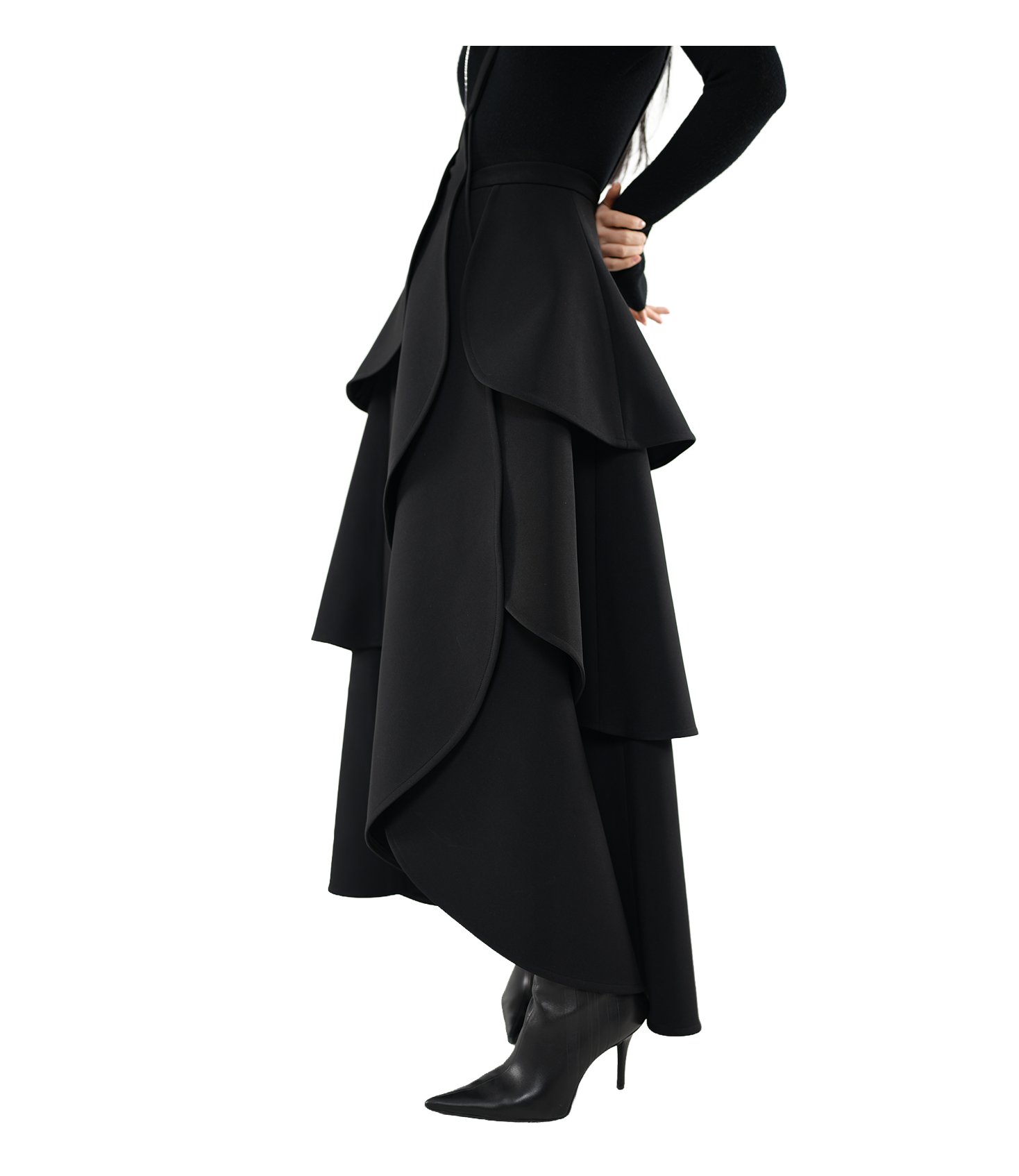 Tiered Scallop-Layer Asymmetric Maxi Skirt / 4121401