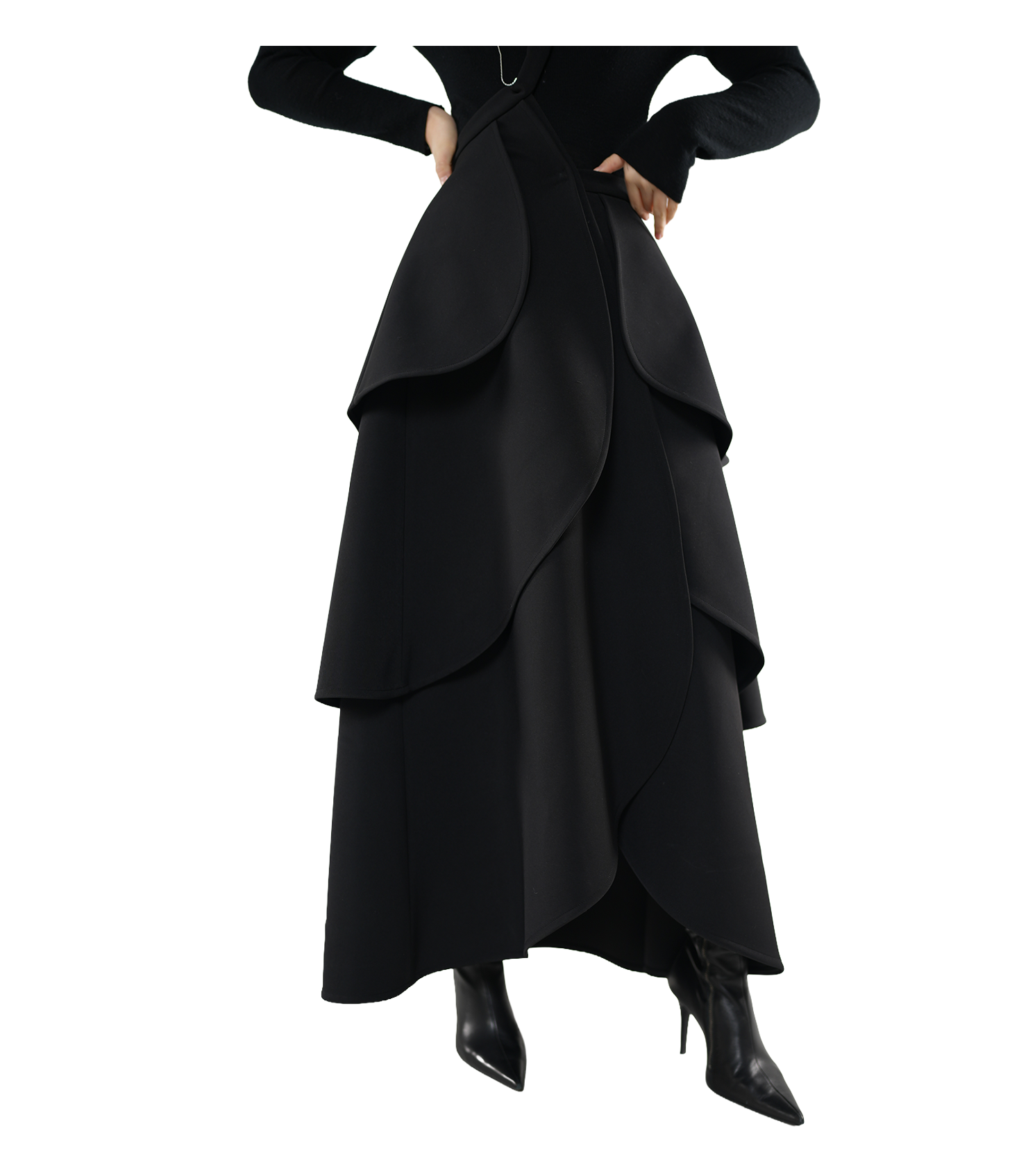 Tiered Scallop-Layer Asymmetric Maxi Skirt / 4121401