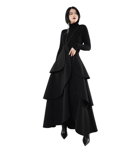 Tiered Scallop-Layer Asymmetric Maxi Skirt / 4121401