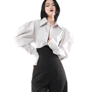 Sculpture Puff-Sleeve Satin Cropped Shirt / 5010403