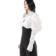 Sculpture Puff-Sleeve Satin Cropped Shirt / 5010403