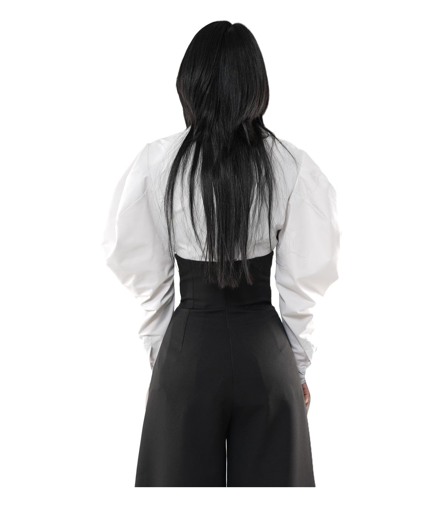 Sculpture Puff-Sleeve Satin Cropped Shirt / 5010403