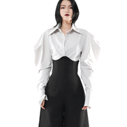 Sculpture Puff-Sleeve Satin Cropped Shirt / 5010403