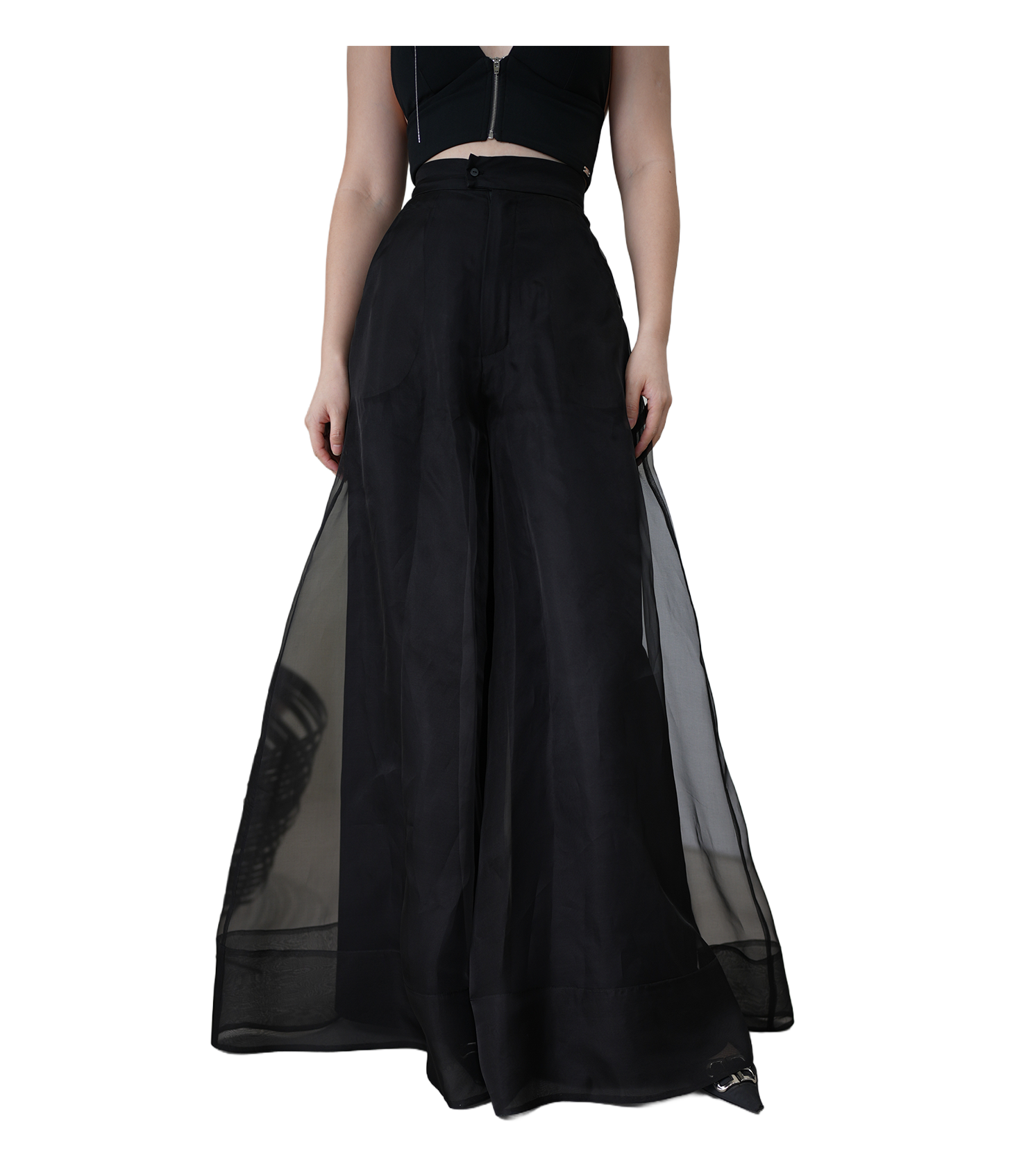 Sheer Organza Overlay Wide-Leg Trousers / 5030502