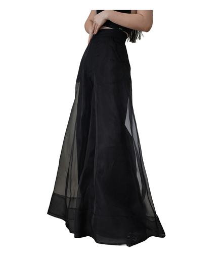 Sheer Organza Overlay Wide-Leg Trousers / 5030502