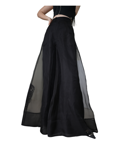 Sheer Organza Overlay Wide-Leg Trousers / 5030502