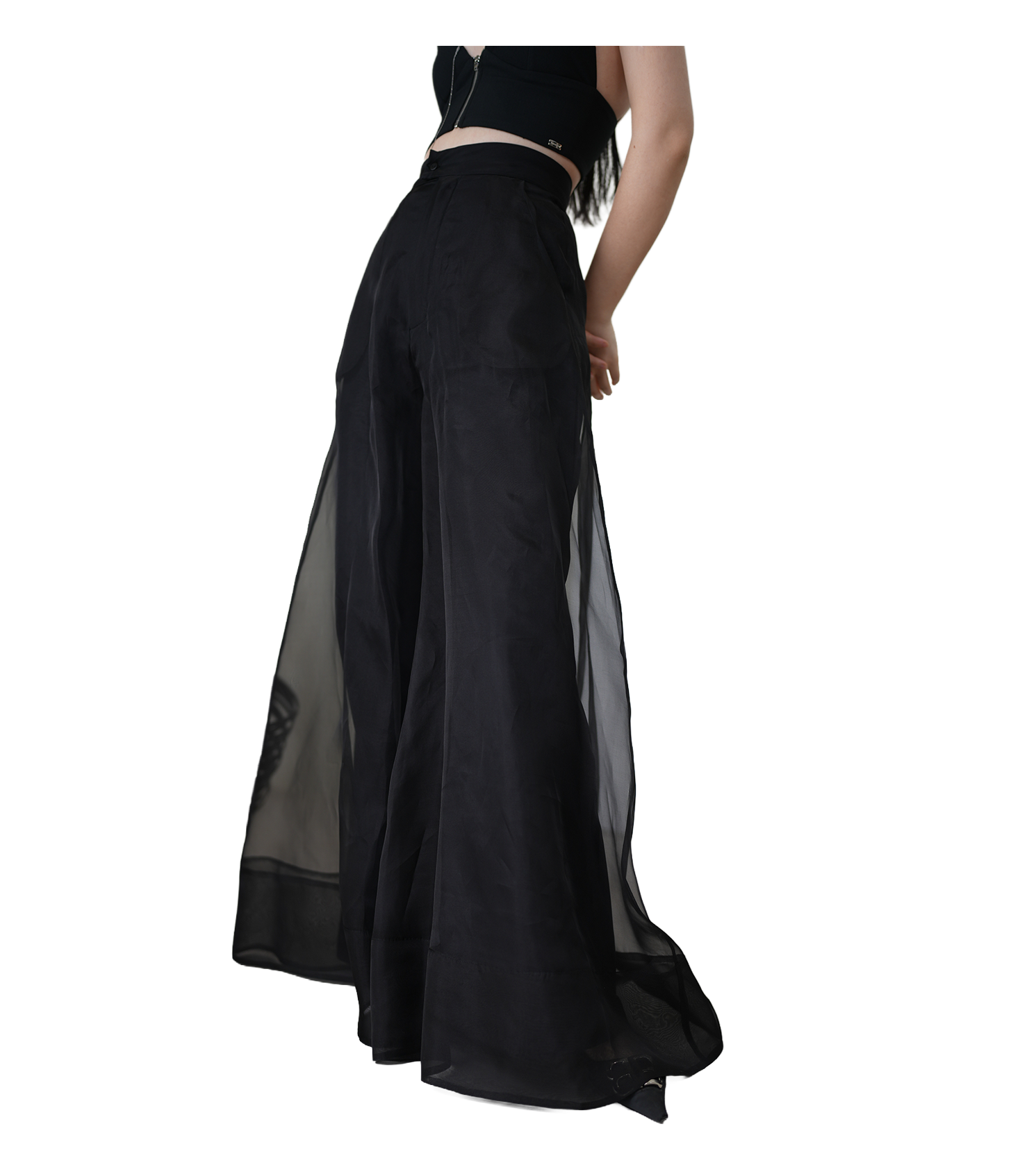 Sheer Organza Overlay Wide-Leg Trousers / 5030502