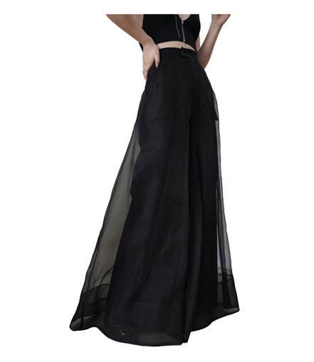 Sheer Organza Overlay Wide-Leg Trousers / 5030502