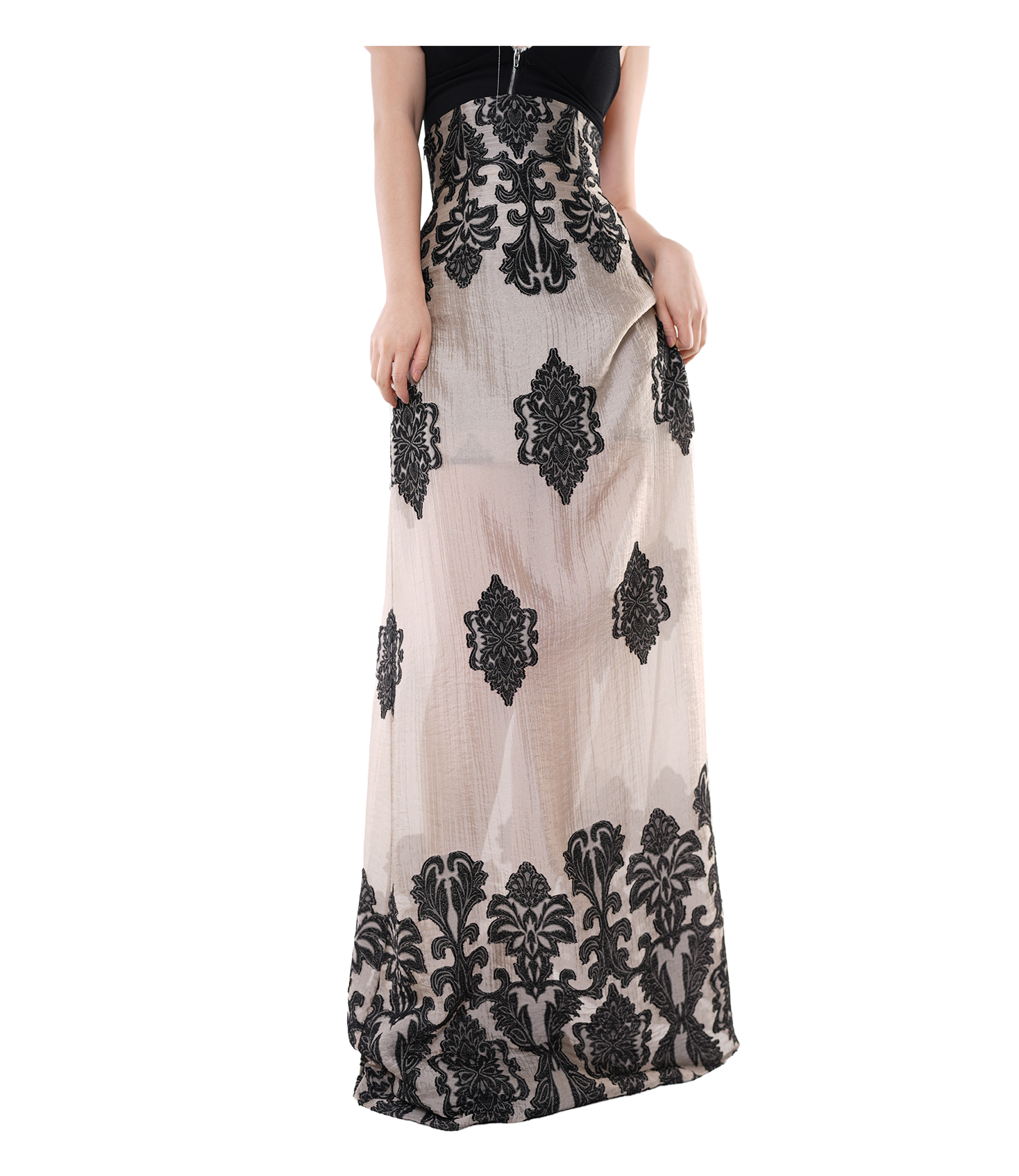 Baroque Damask Jacquard A-Line Maxi Skirt / 5040905