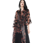 Dark Floral Sheer Organza Kimono Wrap Top / 5042309