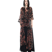 Dark Floral Sheer Organza Kimono Wrap Top / 5042309