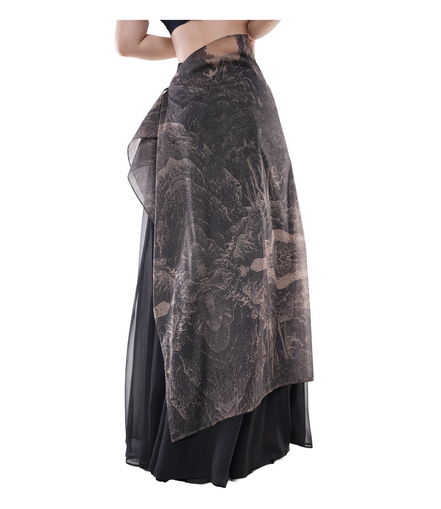 Shanshui Ink-Print Organza Wrap Maxi Skirt / 5071207