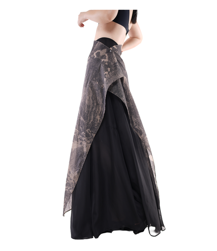 Shanshui Ink-Print Organza Wrap Maxi Skirt / 5071207
