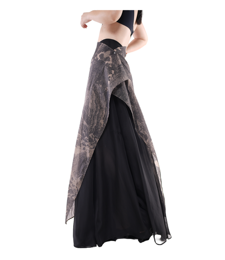 Shanshui Ink-Print Organza Wrap Maxi Skirt / 5071207
