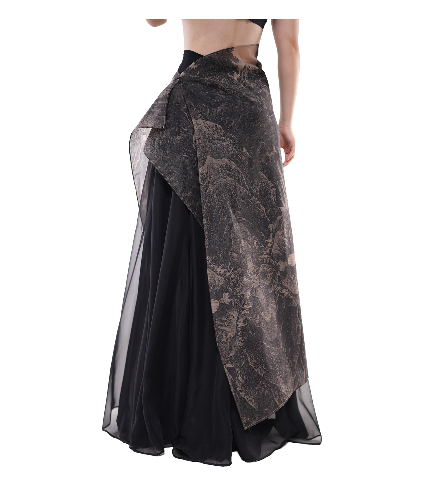Shanshui Ink-Print Organza Wrap Maxi Skirt / 5071207