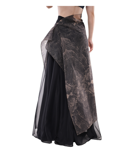 Shanshui Ink-Print Organza Wrap Maxi Skirt / 5071207