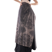 Shanshui Ink-Print Organza Wrap Maxi Skirt / 5071207