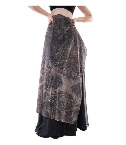 Shanshui Ink-Print Organza Wrap Maxi Skirt / 5071207