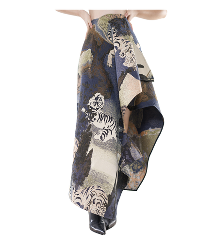 Tiger Chinese Embroidery Asymmetric Draped Skirt / 5091302