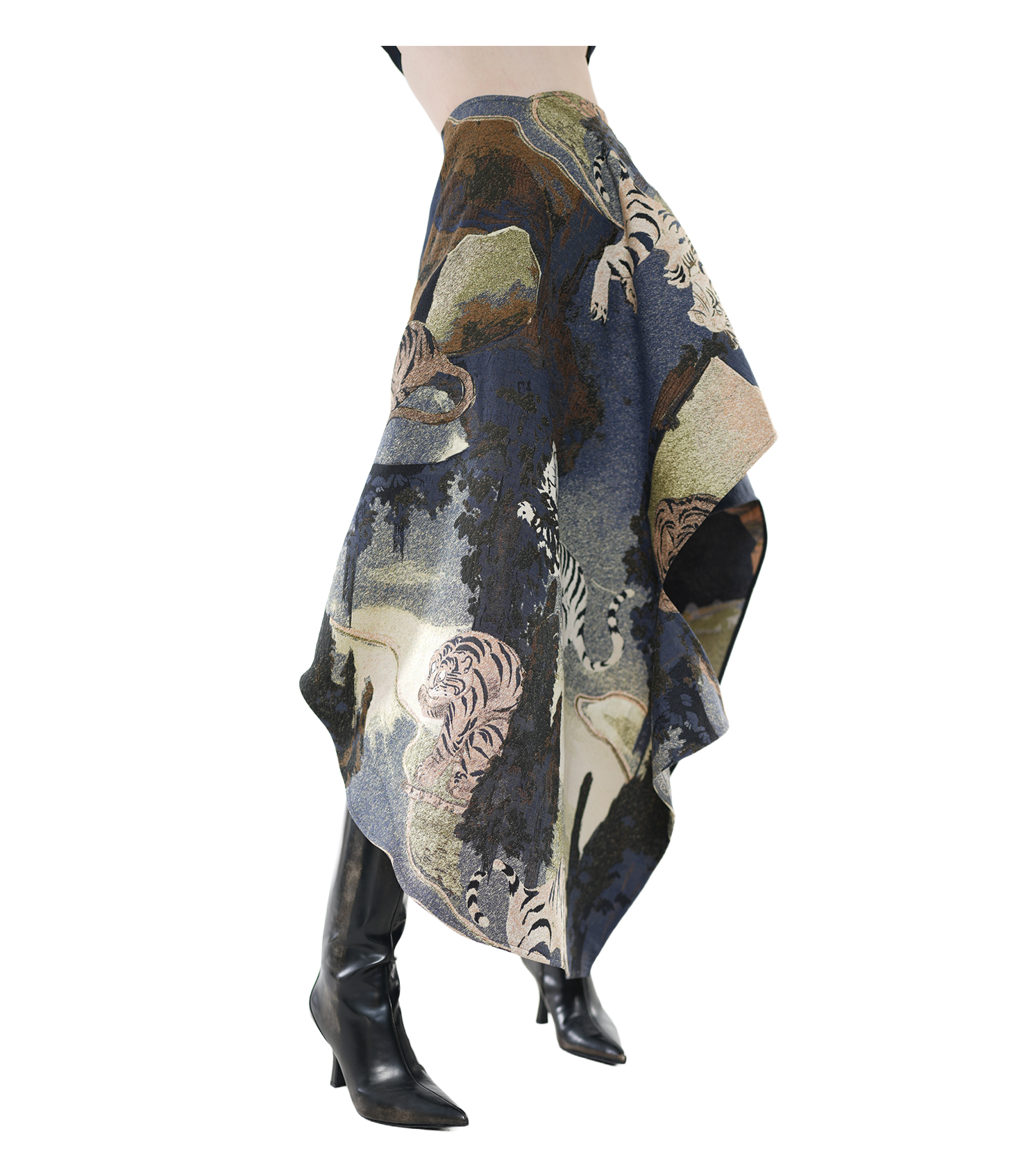 Tiger Chinese Embroidery Asymmetric Draped Skirt / 5091302