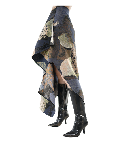 Tiger Chinese Embroidery Asymmetric Draped Skirt / 5091302