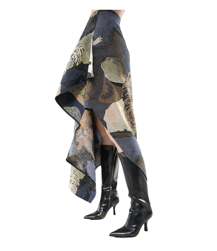Tiger Chinese Embroidery Asymmetric Draped Skirt / 5091302