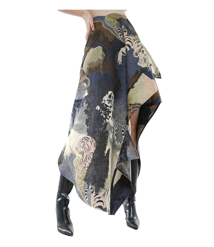 Tiger Chinese Embroidery Asymmetric Draped Skirt / 5091302