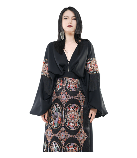 Dragon Court Embroidered Fringe Wrap Top / 5091305