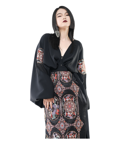 Dragon Court Embroidered Fringe Wrap Top / 5091305