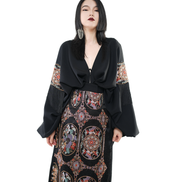 Dragon Court Embroidered Fringe Wrap Top / 5091305