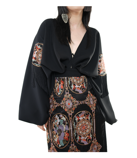 Dragon Court Embroidered Fringe Wrap Top / 5091305