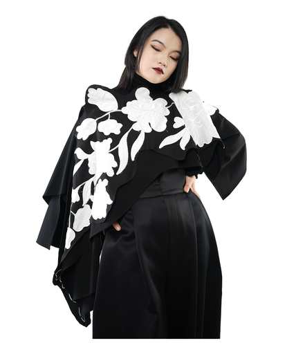 Bloom Cascade Floral Appliqué Cape Top / 5092006