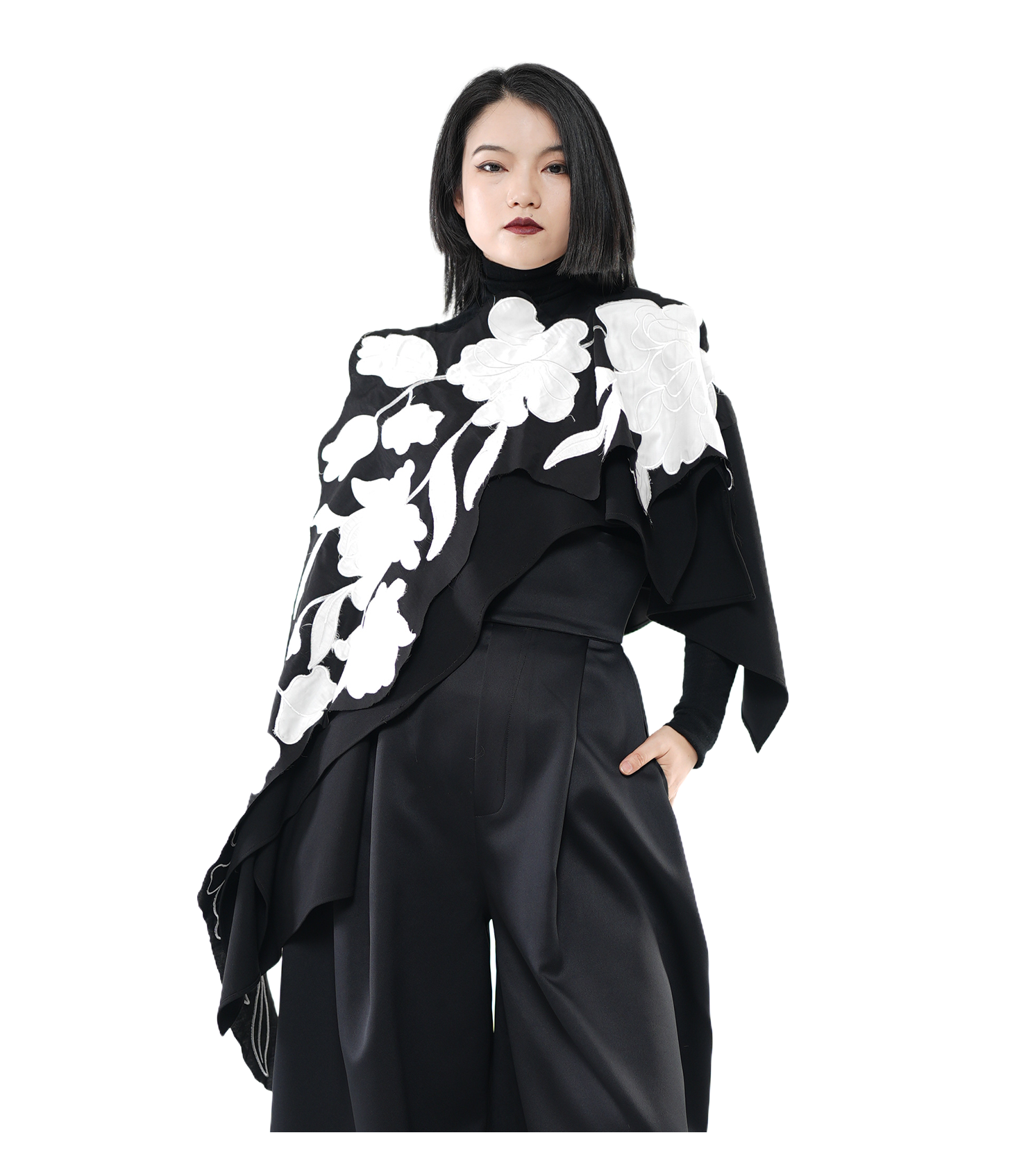 Bloom Cascade Floral Appliqué Cape Top / 5092006