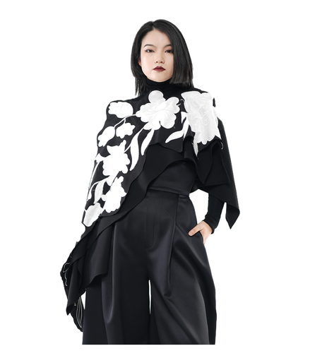 Bloom Cascade Floral Appliqué Cape Top / 5092006