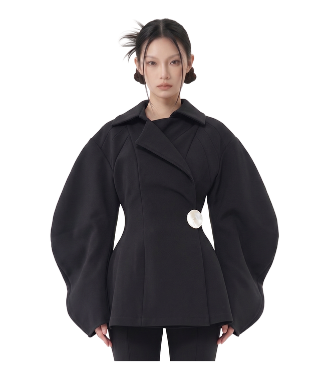 Balloon Sleeve Wrap Peplum Jacket / 5111507
