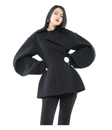 Balloon Sleeve Wrap Peplum Jacket / 5111507
